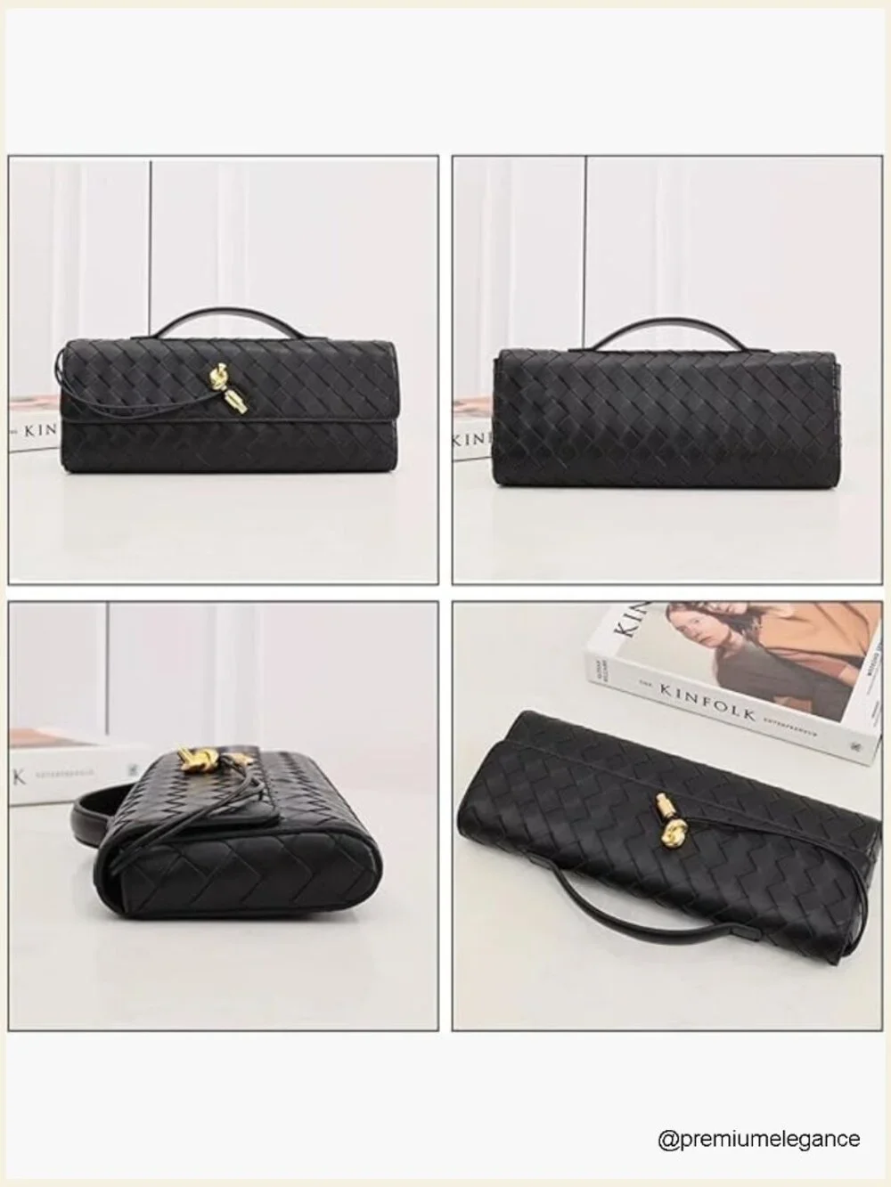 Vegan Leather Woven Crossbody Clutch Evening Bag
